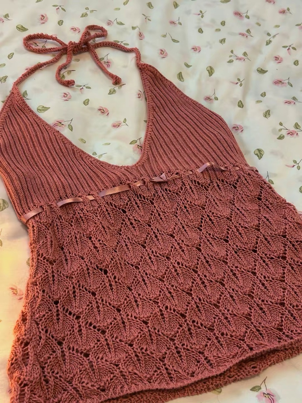 Le Chateau Knit Halter Top Mauve Pink Size M - Picture 2 of 5